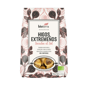 Figos secos da Extremadura em saco 100% compostável.